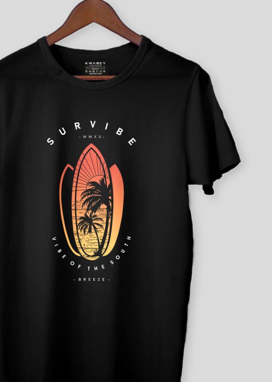 Survibe Black Half Sleeve T-Shirt for Men