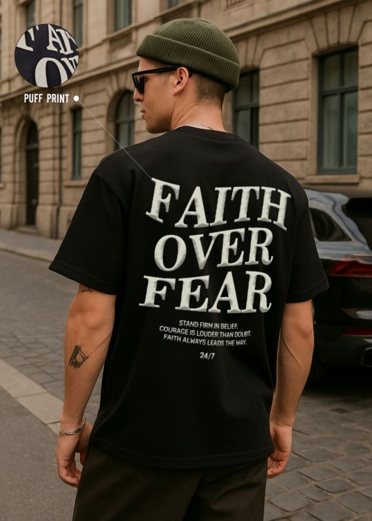 Faith Over Fear Black Men Oversized T-shirt