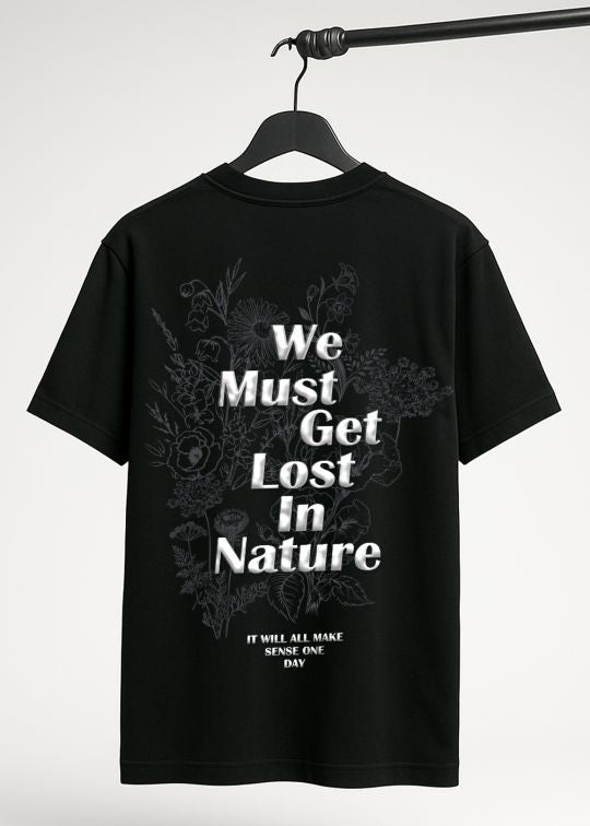 Lost In Nature Premium Black Oversized T-shirt For Men