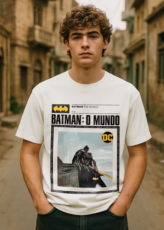 Batman O Mundo Premium Egg Shell Men Oversized T-shirt