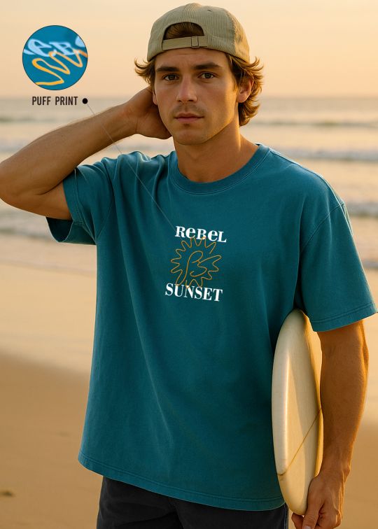 Rebel Sunset Teal Blue Oversized T-shirt For Men