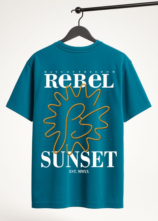 Rebel Sunset Teal Blue Oversized T-shirt For Men