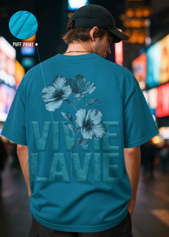 Floral Vivre La Vie Premium Teal Oversized T-shirt For Men
