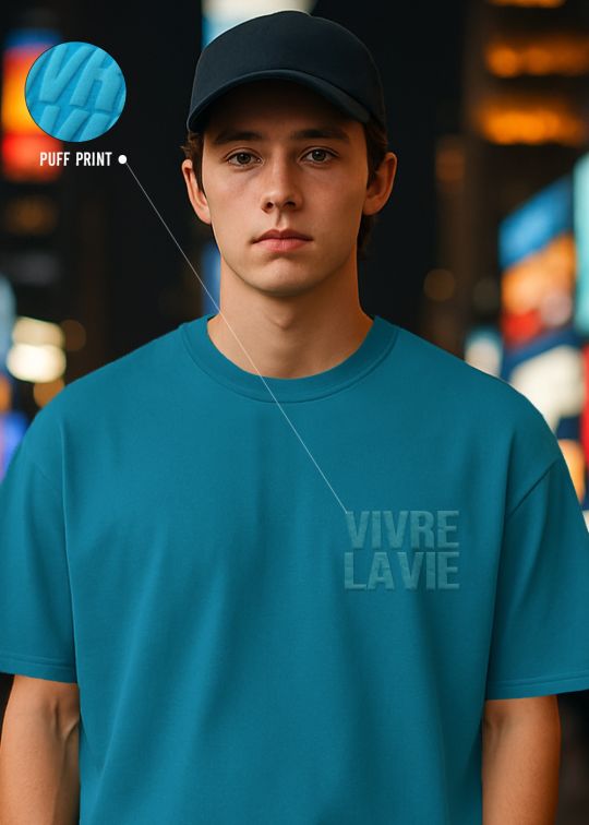 Floral Vivre La Vie Premium Teal Oversized T-shirt For Men