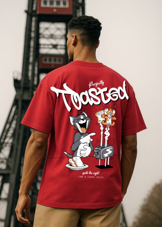 Toasted Tom and Jerry Premium Red Oversized T-shirt For Men