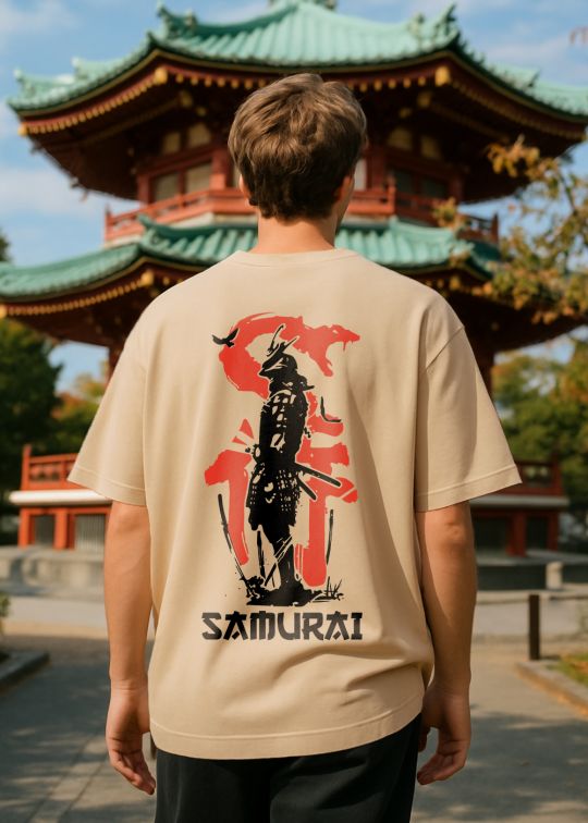 Samurai Premium Beige Oversized T-shirt For Men