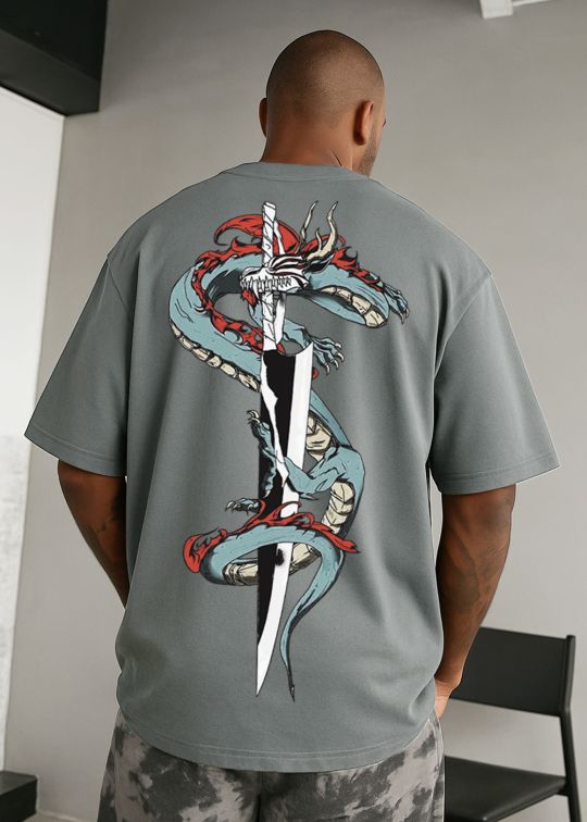 Sword Dragon Premium Ultimate Grey Oversized T-shirt For Men