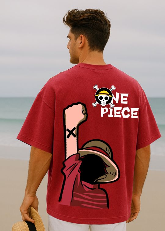 One Piece Premium Red Oversized T-shirt For Men
