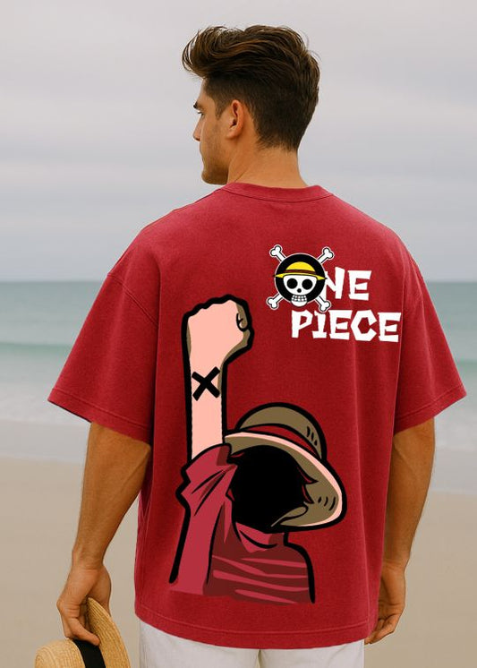 One Piece Premium Red Oversized T-shirt For Men