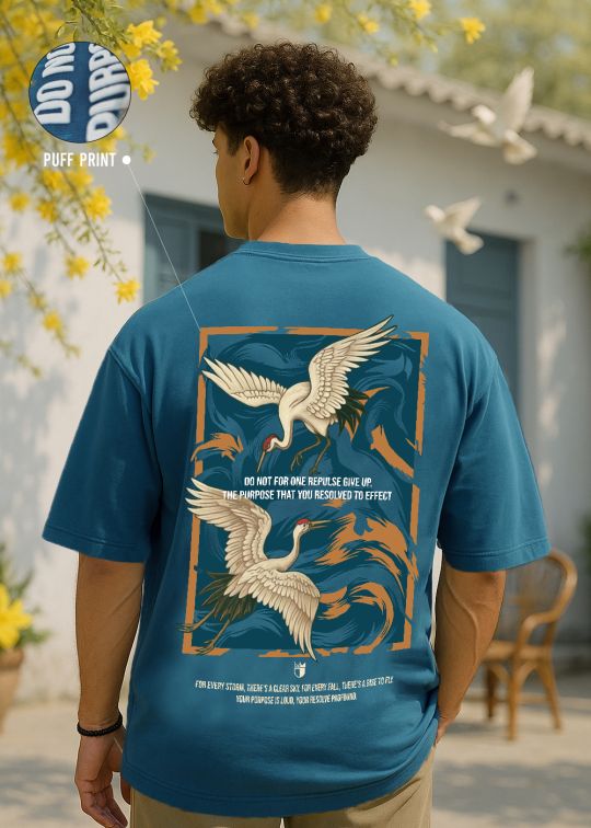 Korean Crane Premium Teal Oversized T-shirt For Men
