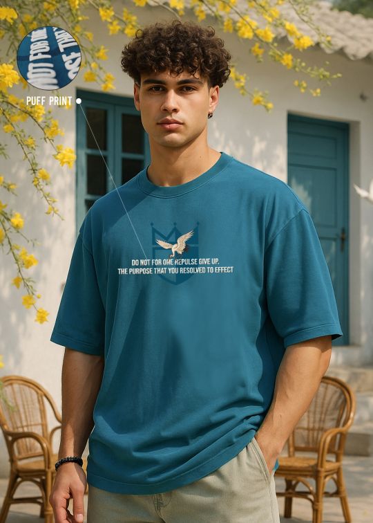 Korean Crane Premium Teal Oversized T-shirt For Men