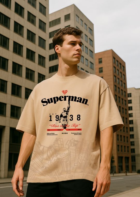 Superman 1938 Premium Beige Oversized T-shirt For Men