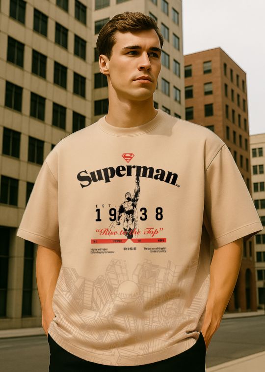 Superman 1938 Premium Beige Oversized T-shirt For Men