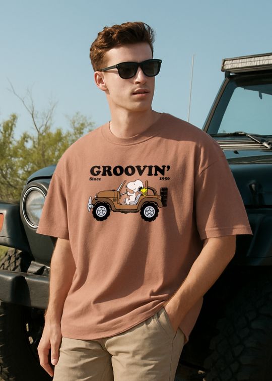 Groovin Peanuts Premium Mocha Moose Oversized T-shirt For Men