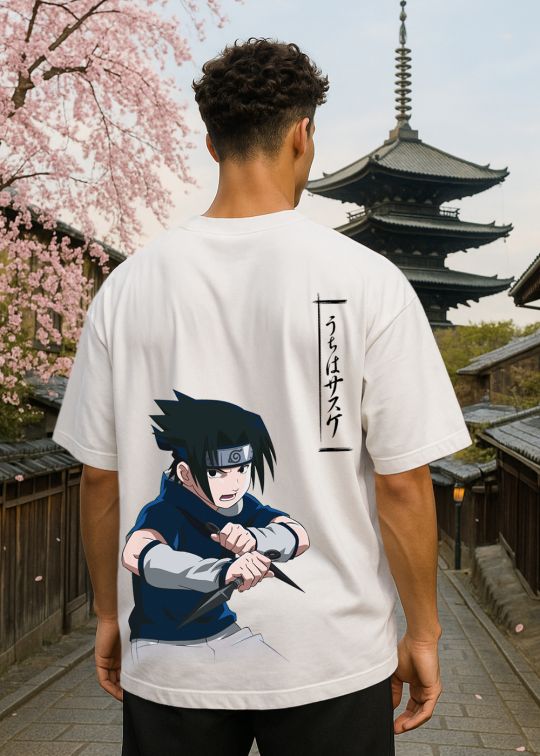 Sasuke Uchiha Premium White Oversized T-shirt For Men