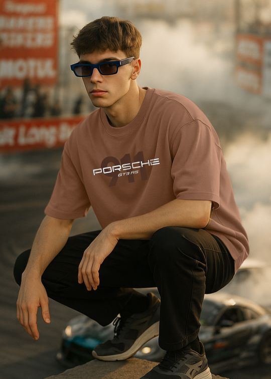Porsche 911 Premium Mocha Moose Oversized T-shirt For Men