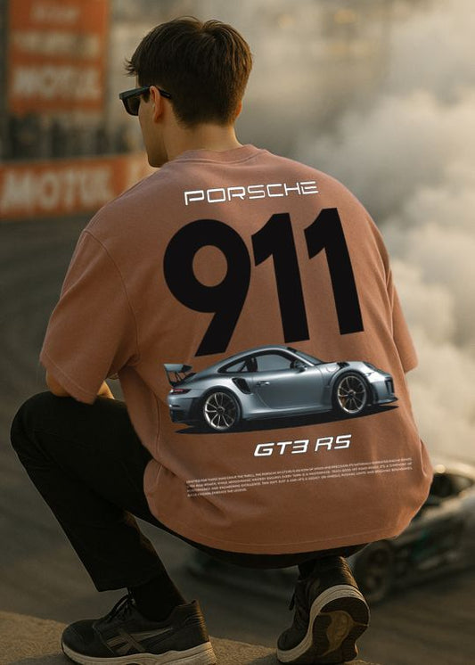 Porsche 911 Premium Mocha Moose Oversized T-shirt For Men