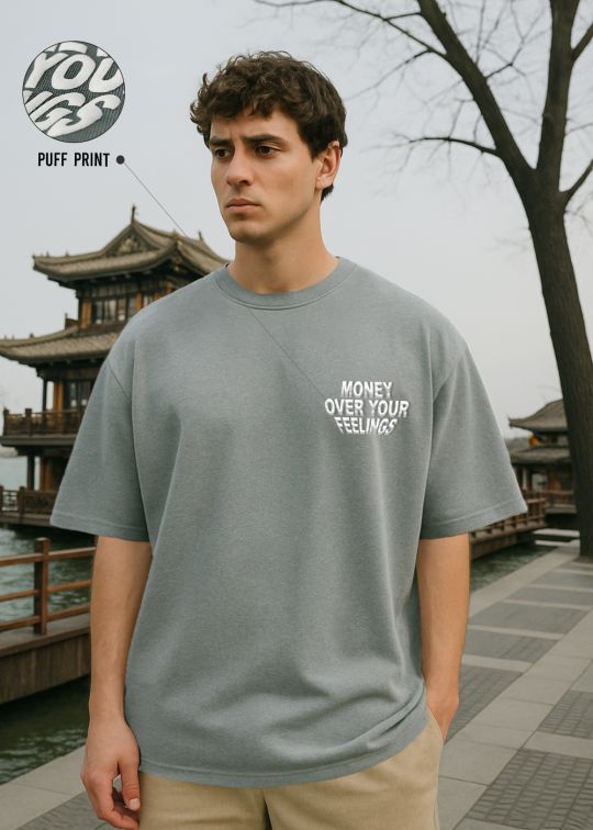 Money Over Your Feelings Premium Ultimate Grey Oversized T-shirt For Men