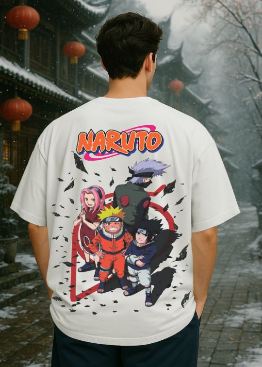 Naruto Group Premium White Oversized T-shirt For Men