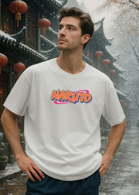 Naruto Group Premium White Oversized T-shirt For Men