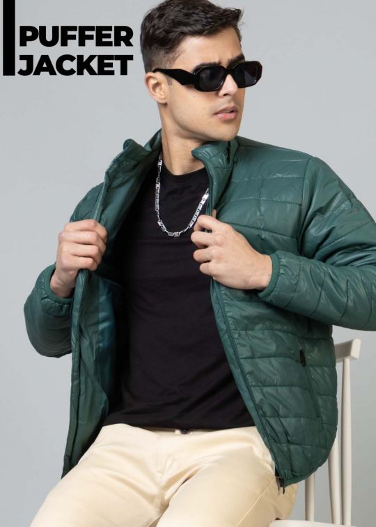 Green Puffer Jacket For Men