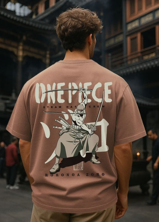 One Piece Zoro Premium Mocha Oversized T-shirt For Men