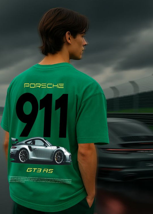 Porsche 911 Premium Emerald Green Oversized T-shirt For Men