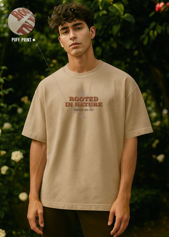 Rooted In Nature Premium Beige Oversized T-shirt For Men