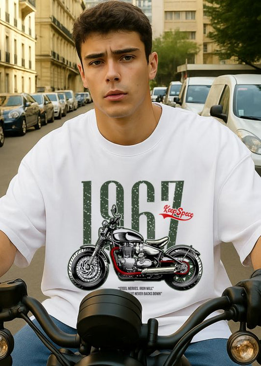 1967 Steel Nerves Premium White Oversized T-shirt For Men