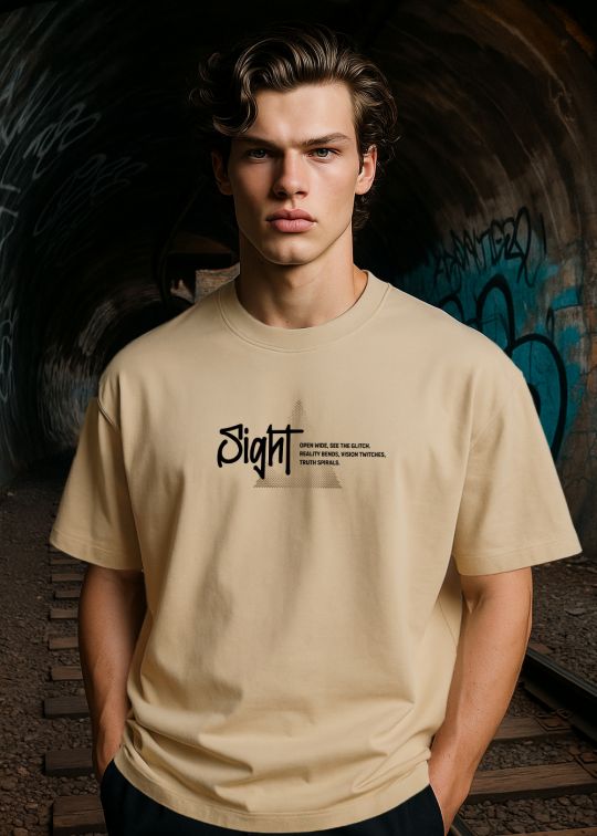Sight Premium Beige Oversized T-shirt For Men