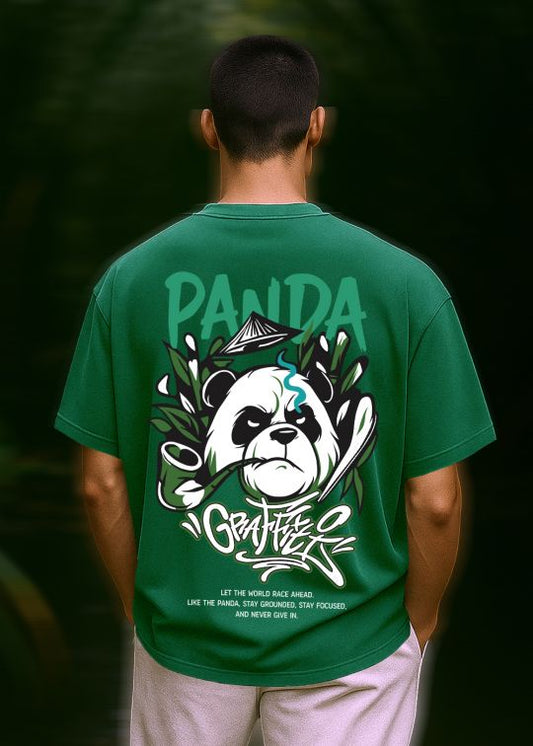 Panda Graffiti Premium Emerald Green Oversized T-shirt For Men