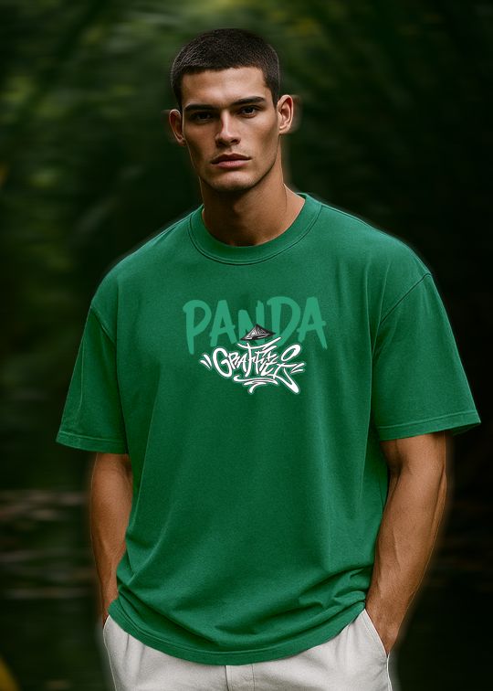 Panda Graffiti Premium Emerald Green Oversized T-shirt For Men