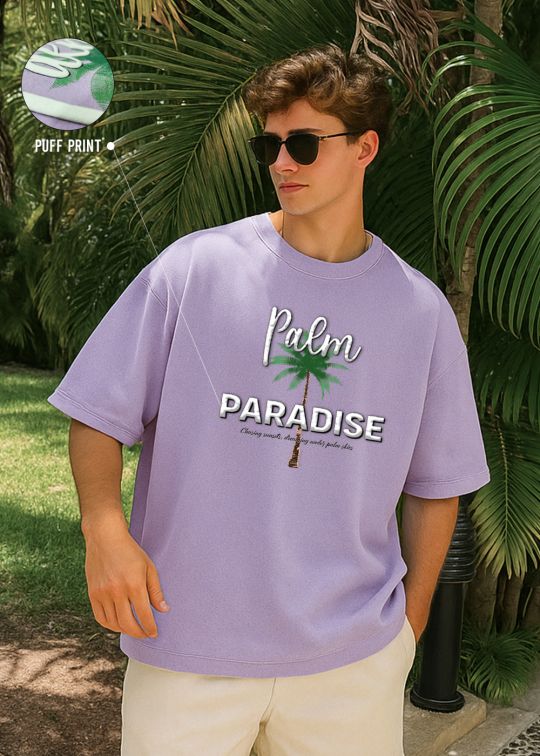 Palm Paradise Premium Lilac Oversized T-shirt For Men
