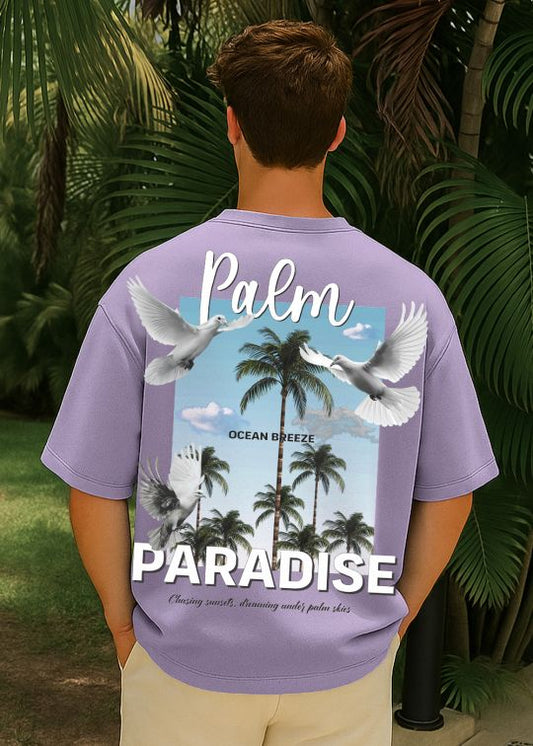 Palm Paradise Premium Lilac Oversized T-shirt For Men