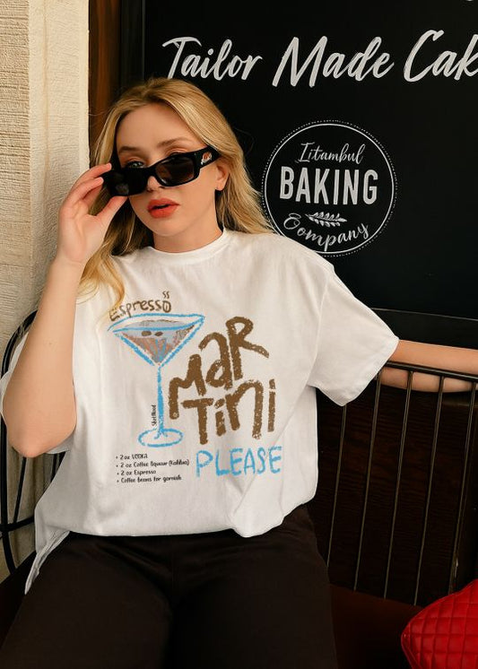 Martini Please Premium Egg Shell Oversized T-shirt For Women