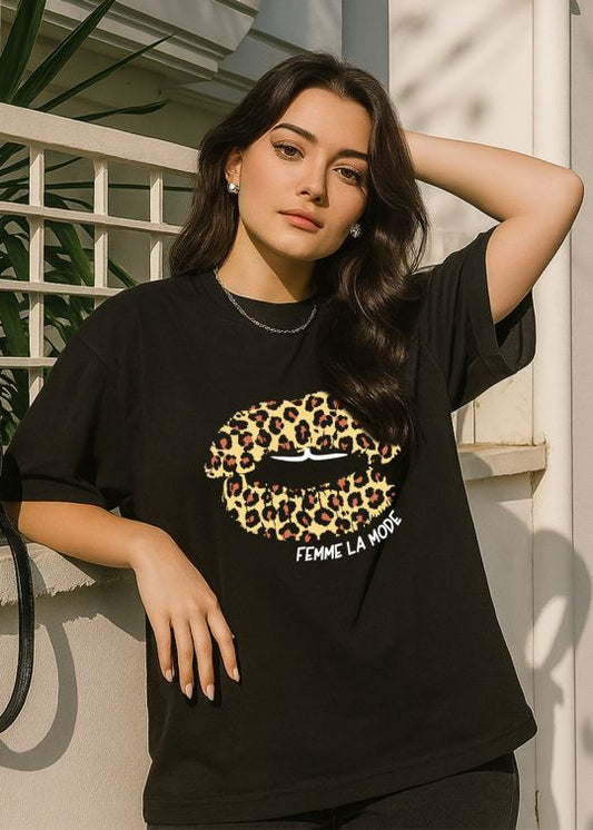 Femme La Mode Premium Black Oversized T-shirt For Women