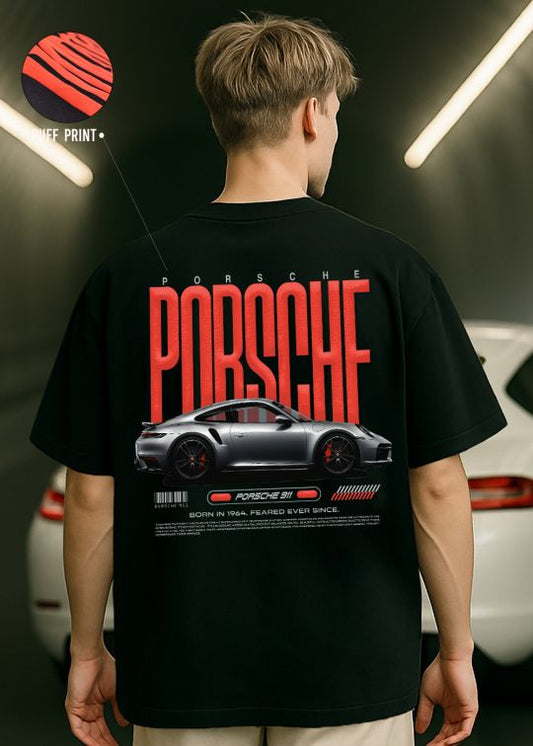 Porsche 911 Premium Black Oversized T-shirt For Men