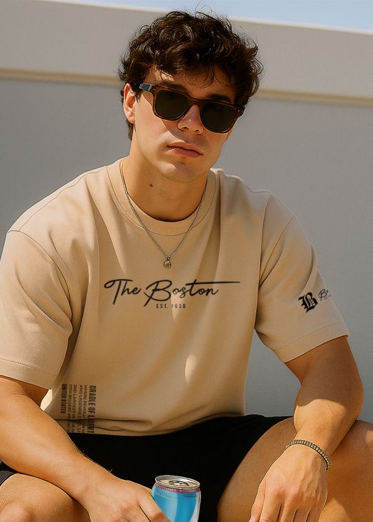 The Boston Premium Beige Oversized T-shirt For Men