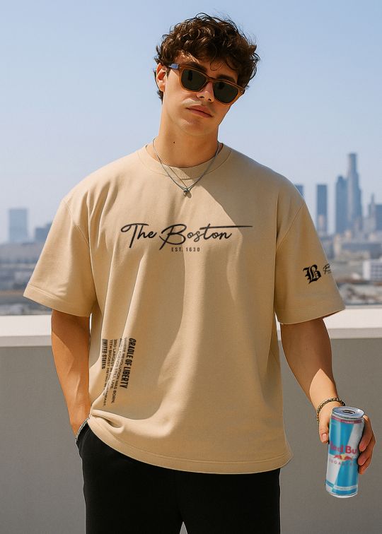 The Boston Premium Beige Oversized T-shirt For Men