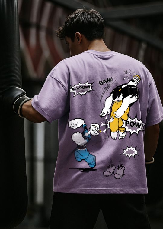 Ka Pow Bam Popeye Premium Lilac Oversized T-shirt For Men
