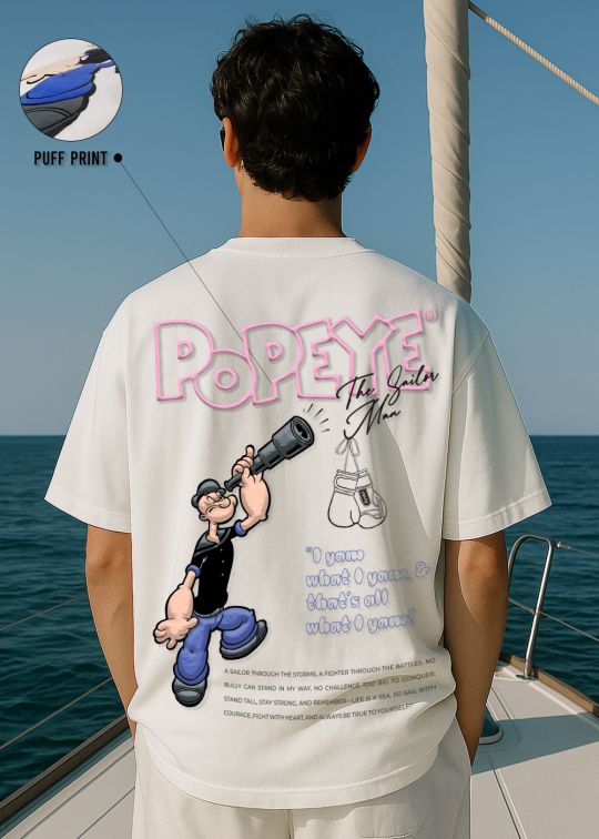 Popeye The Sailor Man Premium Egg Shell Oversized T-shirt For Men