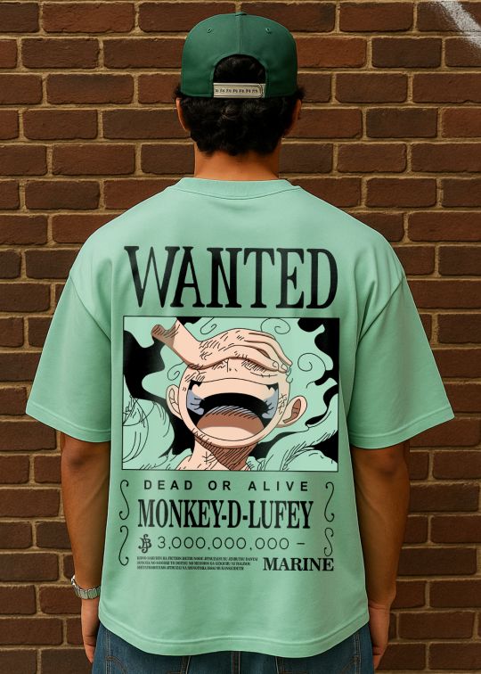 Wanted Luffy Premium Mint Oversized T-shirt For Men