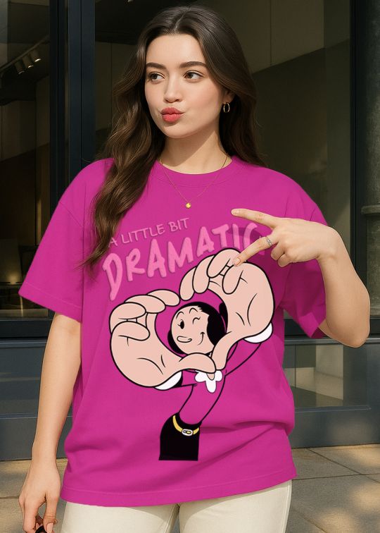 Little Dramatic Olive Fushia Oversized T-shirt For Women