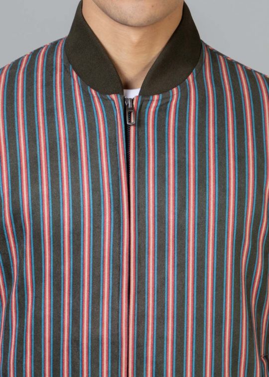 Navy Olive Striped Bomber Jacket For Men