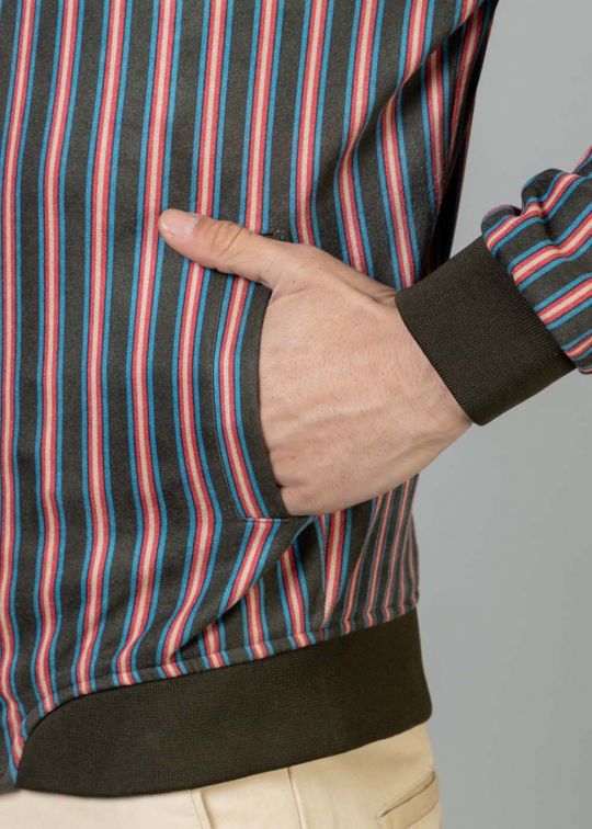 Navy Olive Striped Bomber Jacket For Men