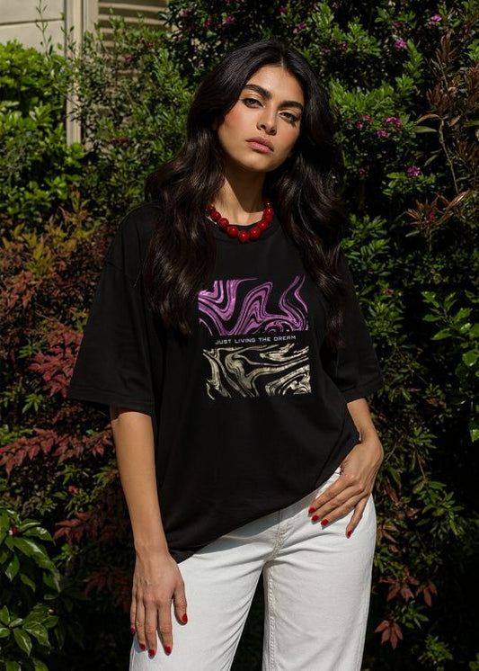 Living Dreams Black Oversized T-shirt For Women
