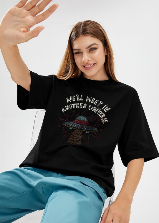 Another Universe Black Oversized T-shirt For Women