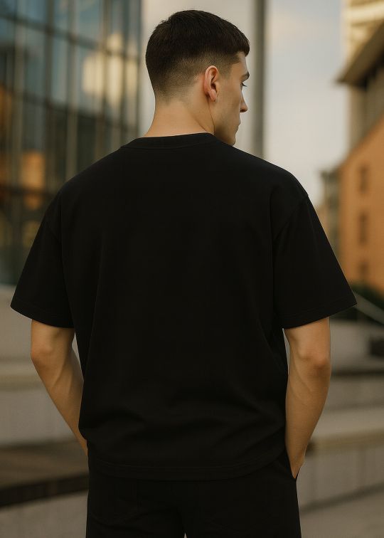 Men's Black Oversized T-Shirt with Zipper Pocket & Metal Ring