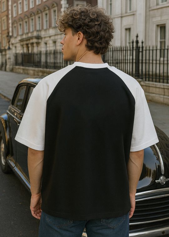 Black & White Raglan Sleeve Lost in Diff Oversized T-shirt For Men
