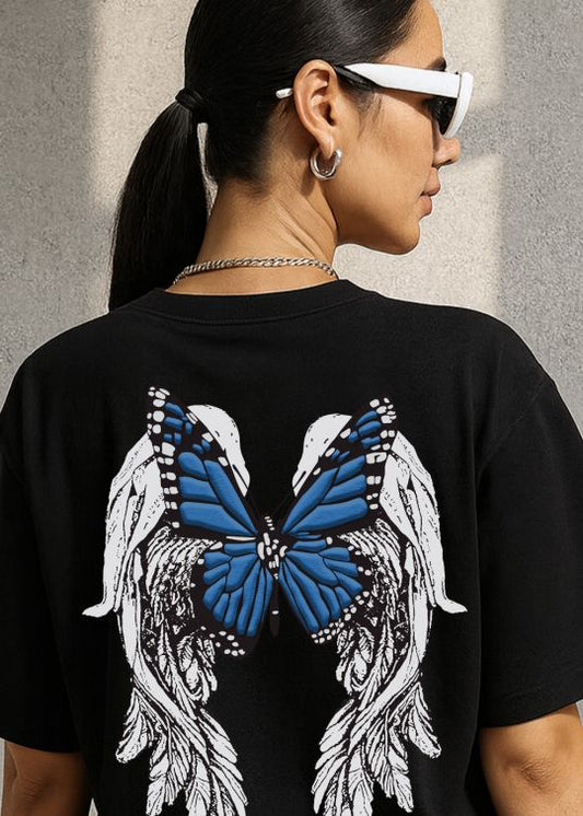 Angel Wings Women Oversized T shirt Black